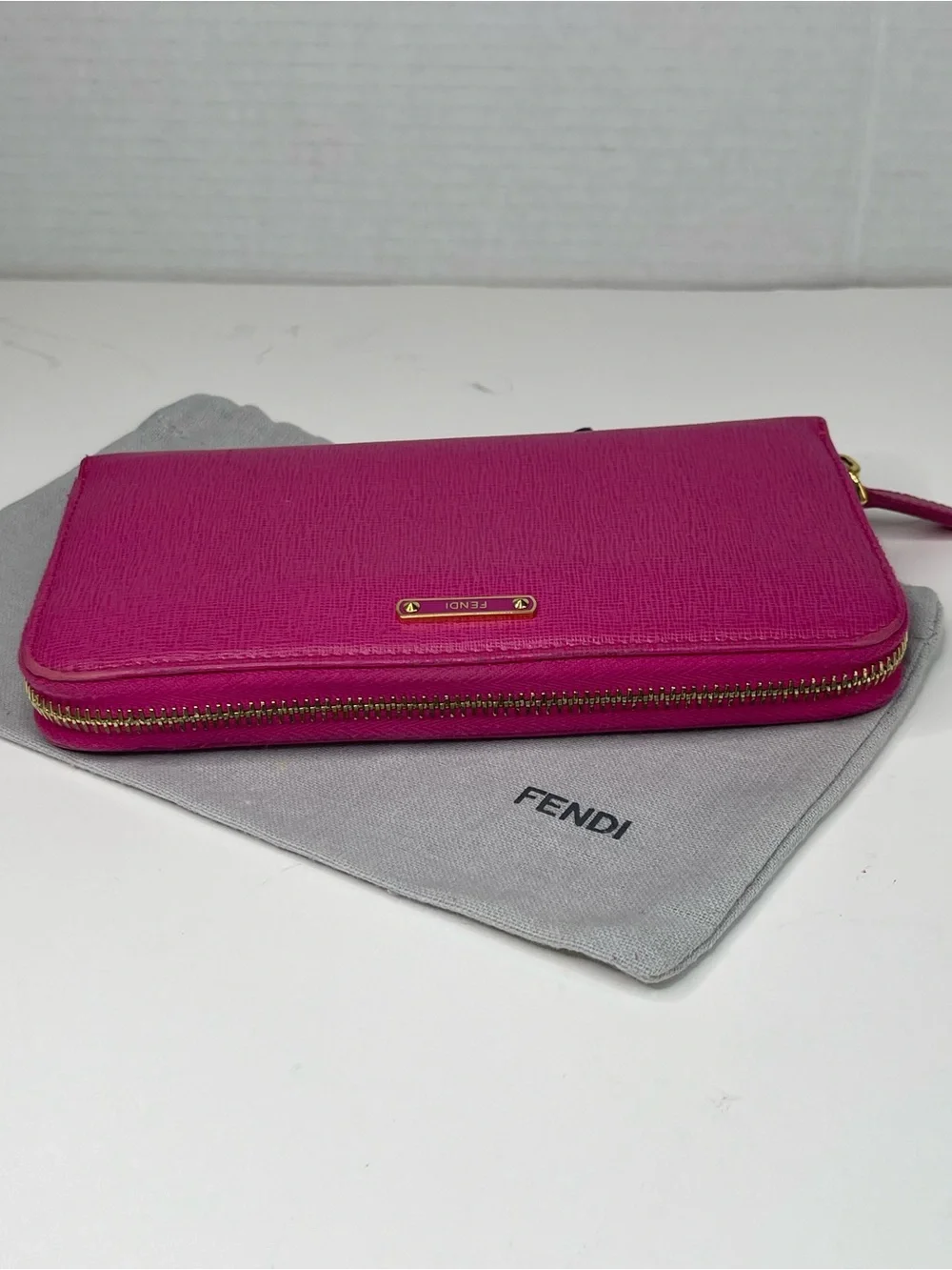 Fendi Pink Saffiano Leather Long Zippy Wallet With Dust Bag